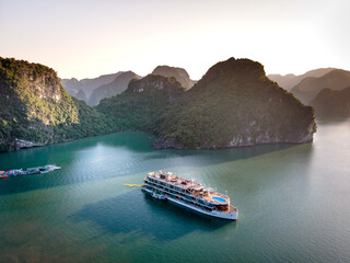 Ha Long Bay, Quang Ninh Province, Vietnam - Cruise Boats on Halong Bay at summer. The magnificent scenery of Halong Bay. North Vietnam. © Quang