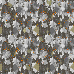 Seamless pattern with floral pattern in dark gray tones.