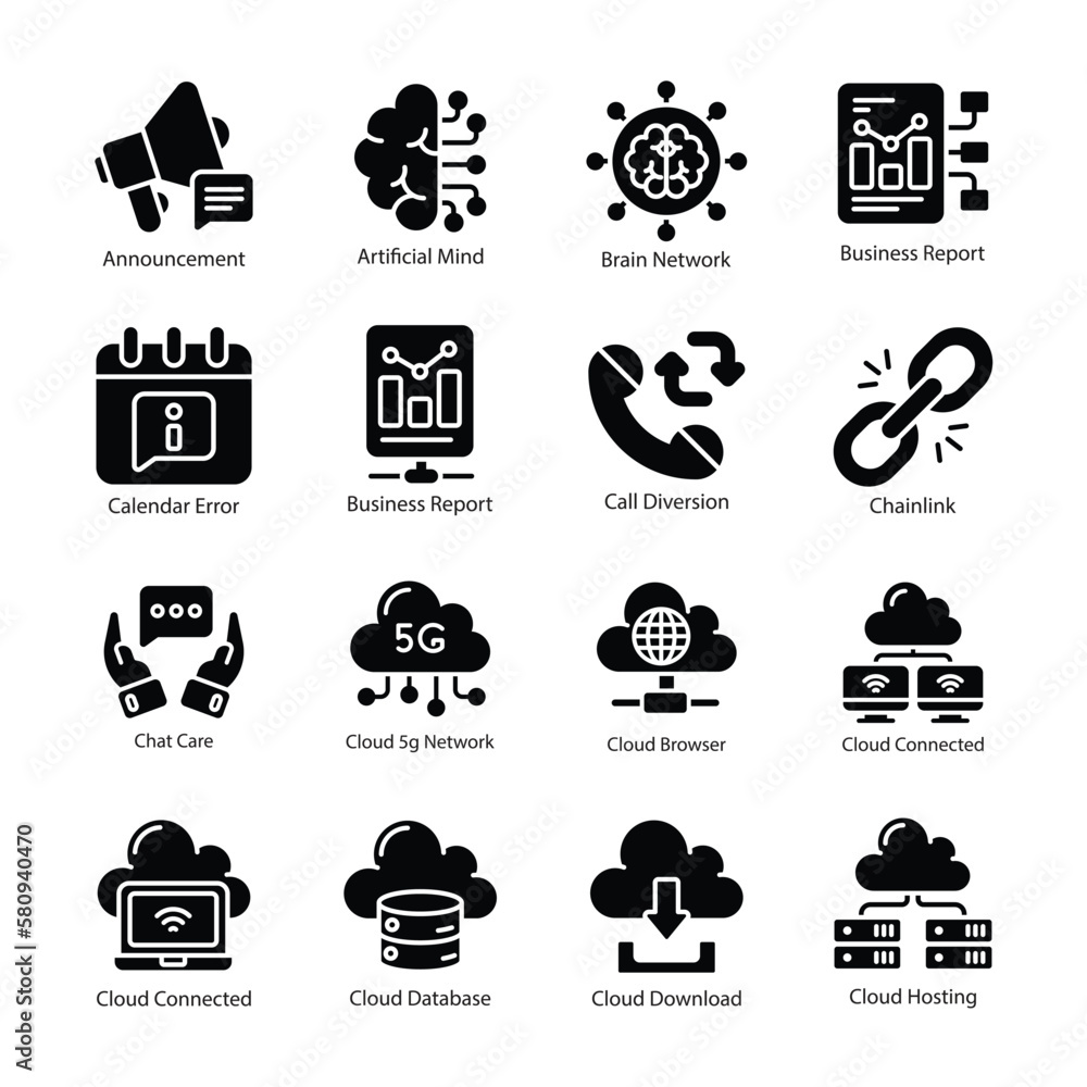 Poster network and communication vector solid icon design illustration. network and communication symbol on