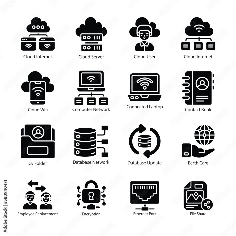 Poster network and communication vector solid icon design illustration. network and communication symbol on