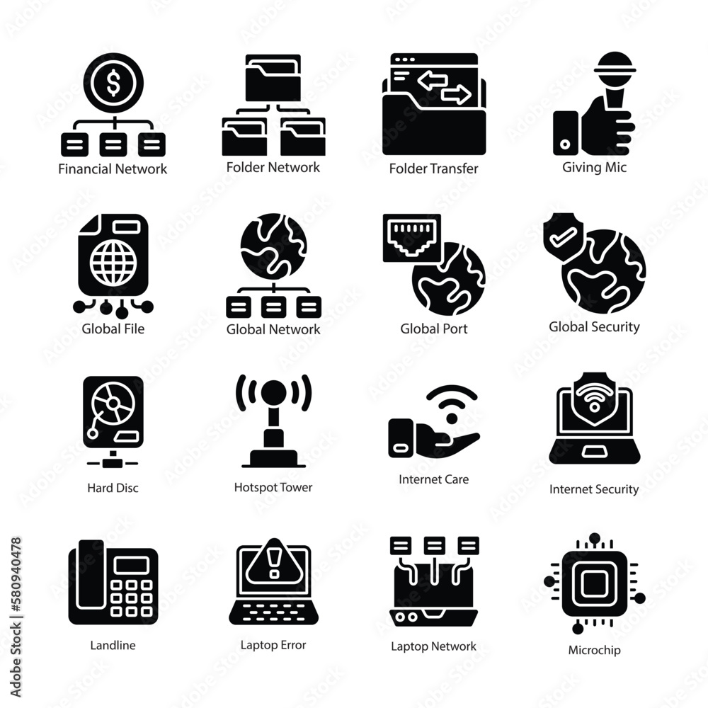 Poster network and communication vector solid icon design illustration. network and communication symbol on
