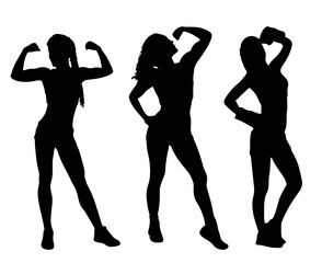 silhouette beautiful strong girls with muscle