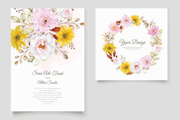 floral hand drawn illustration invitation card set 