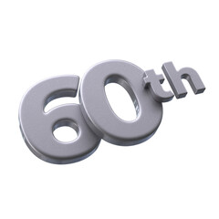 Number 60th 3D render with silver color