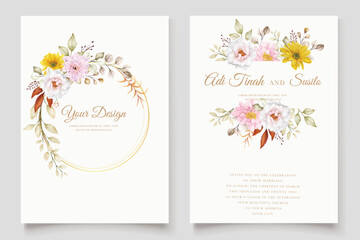 Fototapeta na wymiar floral hand drawn illustration invitation card set 