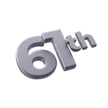 Number 61th 3D render with silver color