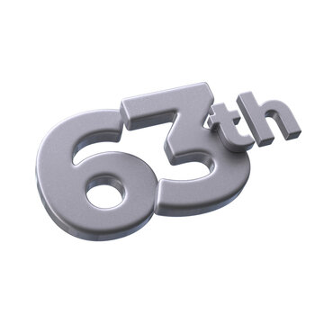 Number 63th 3D render with silver color