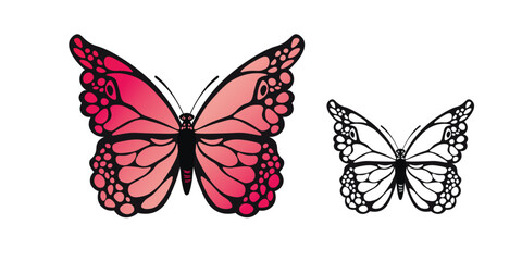Obraz na płótnie Canvas Funny colorful butterfly. Color flat vector set of detailed butterflies. Cute characters. Card, postcards for kids. Silhouette icon