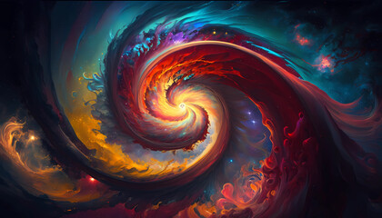 A colorful and abstract interpretation of a galaxy. digital art illustration. generative AI.
