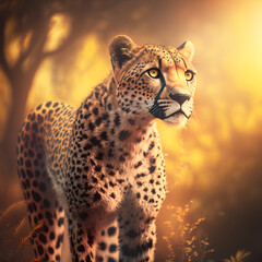 Fototapeta na wymiar hunting cheetah gazing through the jungle