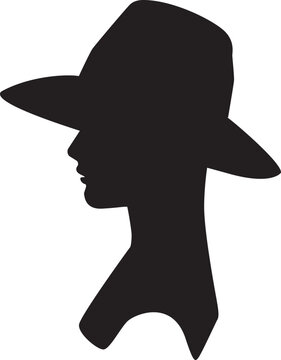 silhouette shadow woman wearing hat. Profile of human silhouettes in different headdresses