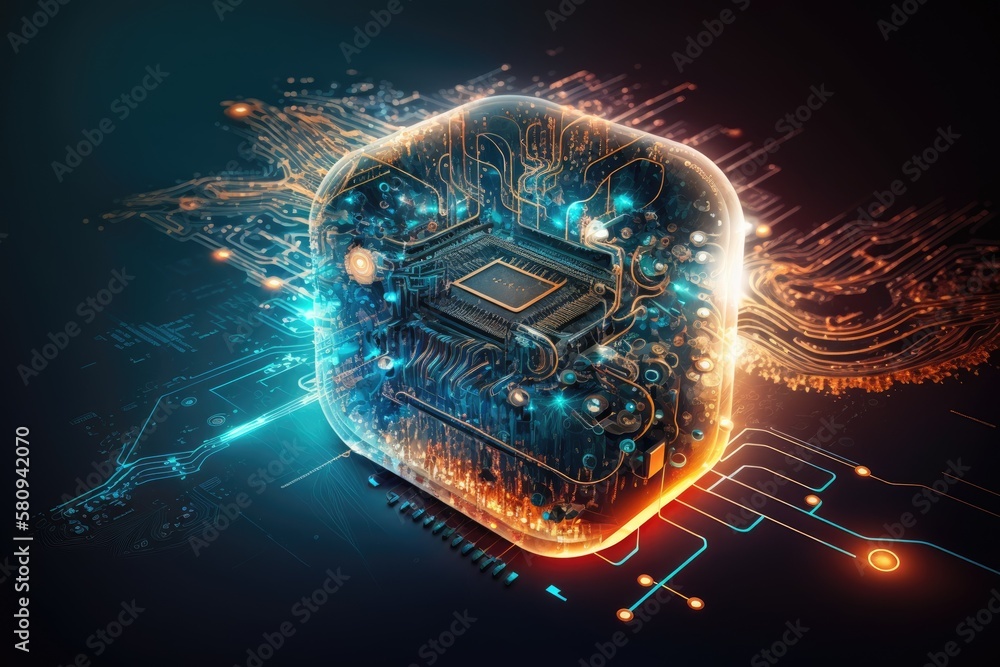 Poster microchip, artificial intelligence, automation and internet of things (iot), digital integration. bu