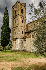 Abbey of Sant Antimo or Abbazia di Sant Antimo, a former Benedictine monastery in the Val d'Orcia...