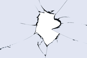 Broken glass hole. Photo of cracks on the window. Texture for design with semi-transparent background in PNG format
