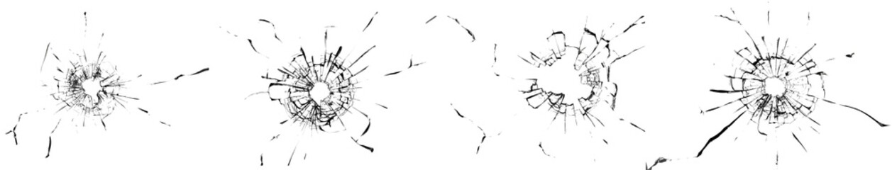 Obraz premium Textures of broken glass. The effect of cracks on the window. Elements for use in design, a large set of photos in one picture. 