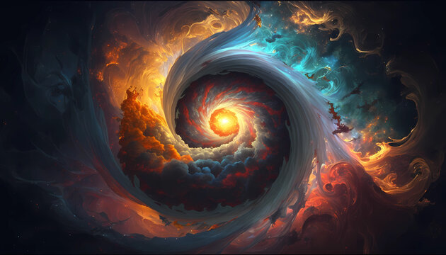 A swirling cosmic explosion of the birth of a star. digital art illustration. generative AI.
