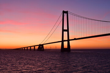 Fototapeta na wymiar Bridge sunset big belt modern denmark nyborg korsor bridge