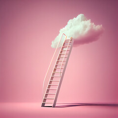 Stairs leading up to a white fluffy cloud - generative ai