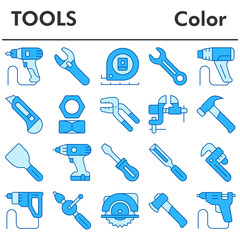 Set, tools icons set - icon, illustration on white background, color style