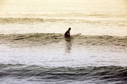 High angle view of man surfing in sea