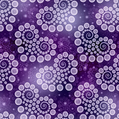 Seamless pattern with openwork abstract pattern of hearts on a dark purple background.