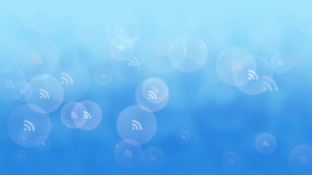 Flying social feed icons pattern on blue gradient, abstract social, business and corporate style background