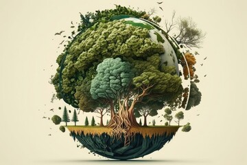 Concept of World Environment Day or Earth Day. Save the environment, preserve the forests, and combat climate change and global warming. In a human , deciding the future, is a live and dry tree and a