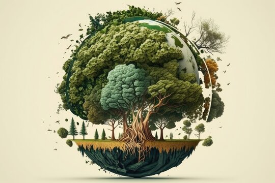 Concept of World Environment Day or Earth Day. Save the environment, preserve the forests, and combat climate change and global warming. In a human , deciding the future, is a live and dry tree and a