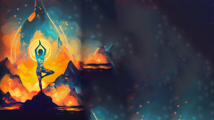 Yoga meditation practice background, digital illustration, can be used for banner, healthy marketing campaign, by generative AI