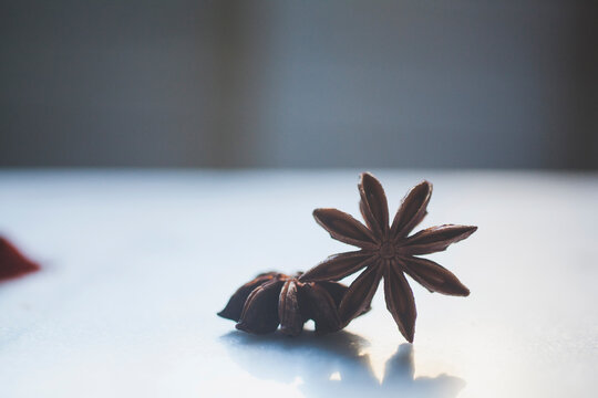 Close-up of star anises on marble