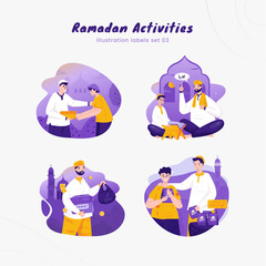 Islamic Ramadan activities labels set