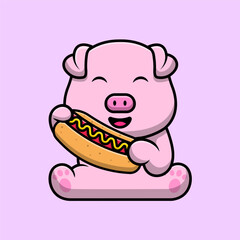 Cute Pig Cartoon Vector Icon Illustration. Animal Nature Icon Concept Isolated Premium Vector. Flat Cartoon Style