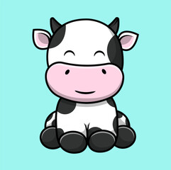 Cute Cow Cartoon Vector Icon Illustration. Animal Nature Icon Concept Isolated Premium Vector. Flat Cartoon Style