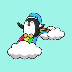 Cute Penguin Cartoon Vector Icon Illustration. Animal Nature Icon Concept Isolated Premium Vector. Flat Cartoon Style