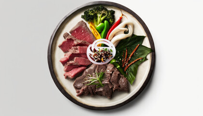 Yakiniku Platter Presented in Top View Photography on White Background