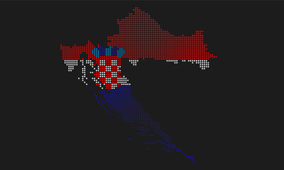 Obraz premium Croatia map flag with grunge texture in mosaic dot style. Abstract pixel vector illustration of a country map with halftone effect for infographic.&nbsp;