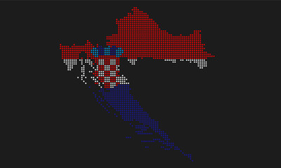 Croatia map flag with grunge texture in mosaic dot style. Abstract pixel vector illustration of a country map with halftone effect for infographic. 