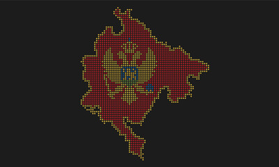 Montenegro map flag with grunge texture in mosaic dot style. Abstract pixel vector illustration of a country map with halftone effect for infographic. 