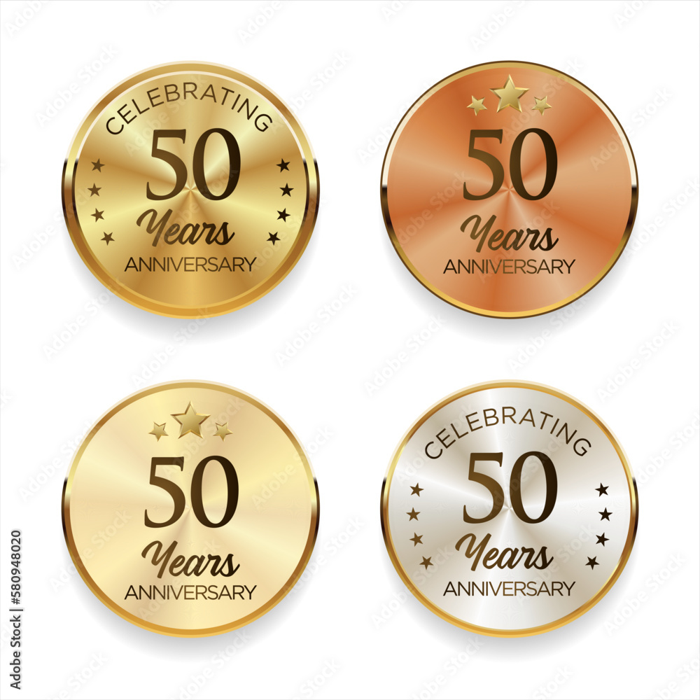 Wall mural Collection of anniversary golden silver and bronze badge vector illustration  