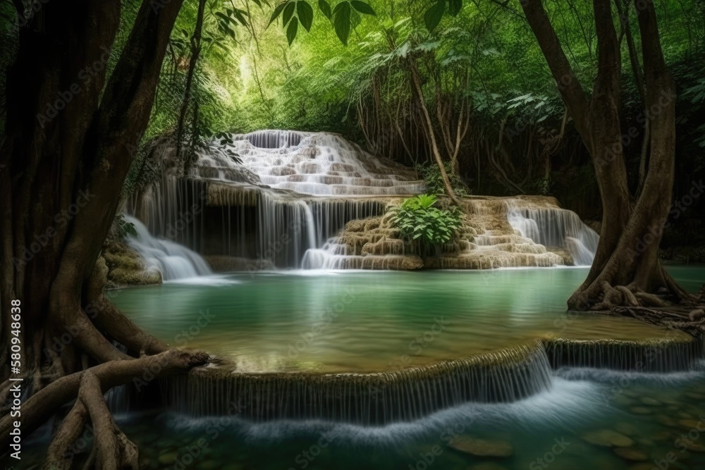 Canvas Prints Kanchanaburi's level 1 Erawan national park has a waterfall. Generative AI