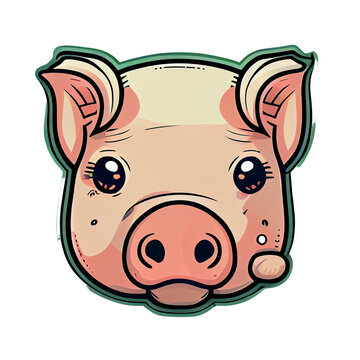 Beautiful Cute pig head kawaii cartoon character illustration transparent background, sticker piglet head logo PNG, Generative AI