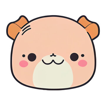 Beautiful Cute pig head kawaii cartoon character illustration transparent background, sticker piglet head logo PNG, Generative AI