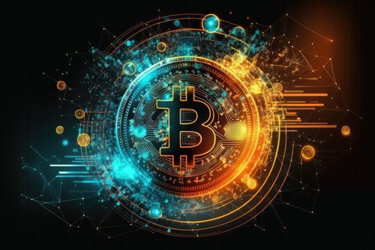 current method of exchange. In the global economy market, bitcoin is an easy form of payment. Financial investment concept and virtual digital currency. Bitcoin background with abstract currencies