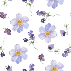 Watercolor seamless pattern with spring flowers violets