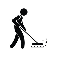 Man cleaning icon design. Volunteer man sweeping icon. Man with a broom vector icon. isolated on white background. vector illustration