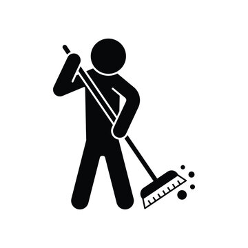 Man cleaning icon design. Volunteer man sweeping icon. Man with a broom vector icon. isolated on white background. vector illustration