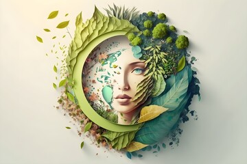 Poster for Mother Earth Day with the image of a beautiful woman in the image of Mother nature. The Salvation of the Earth and Earth Day, the concept of a green day, Generative AI