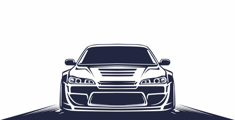 front view sedan car vector in black and white color	