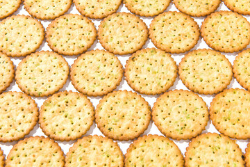 Group of tasty crackers or biscuit texture background.