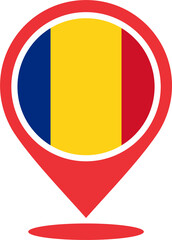 Fototapeta premium Romania flag pin map location 2023031307